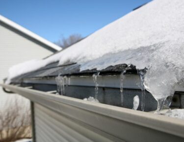 gutters in the winter snow